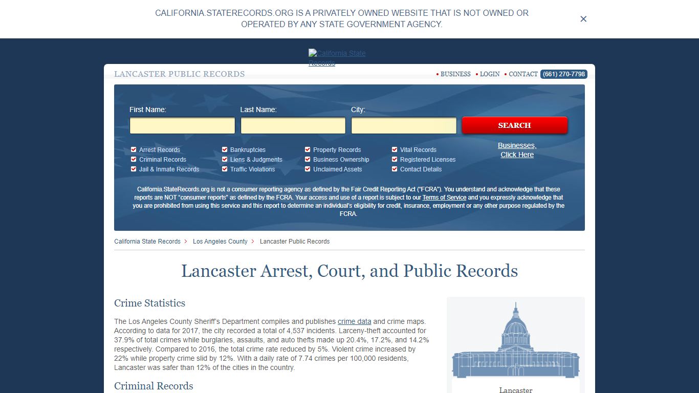 Lancaster Arrest and Public Records | California.StateRecords.org